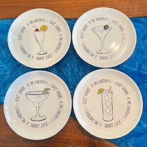 Set of (4) Eat, Drink & Be Merry Cocktail Plates International Silver Co